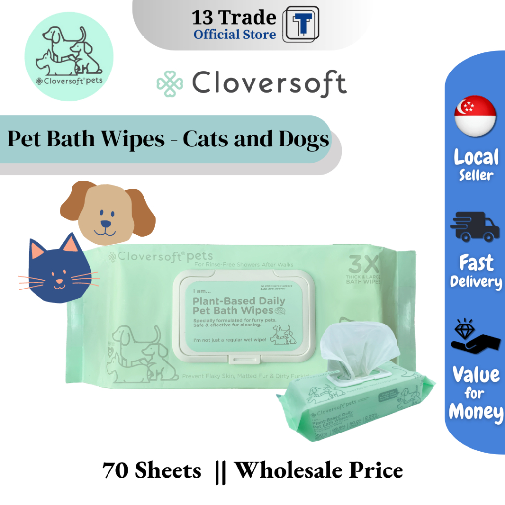 Cloversoft Pet Bath Wipes Safe for Dogs and Cats (70 Sheets) Shopee