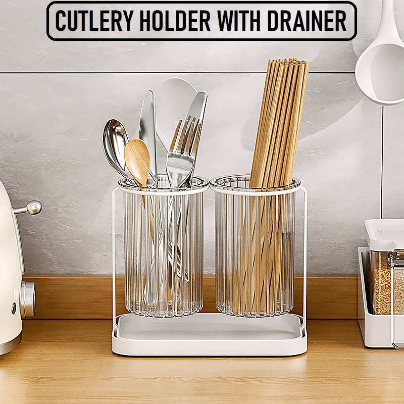Cutlery Holder with Drainer Utensil Spoon Fork Knife Chopsticks Kitchen ...