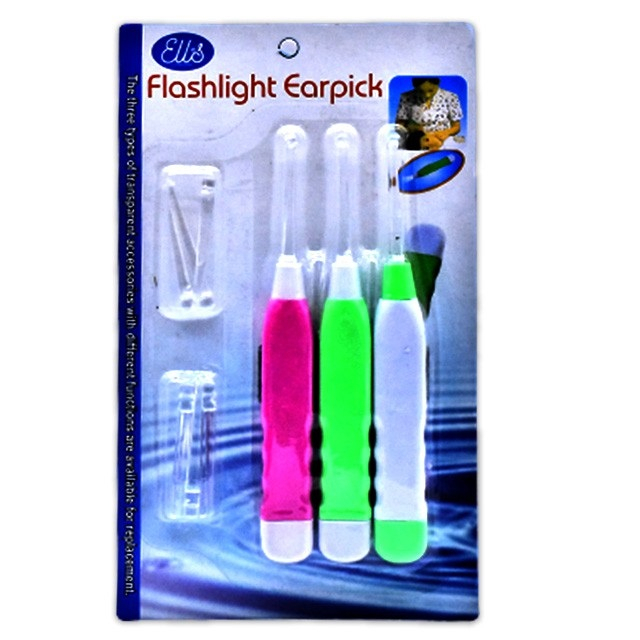 Flashlight Earpick 3 In 1 Set With Free Extra Picks (Safe LED Light Ear Pick Digging Tool