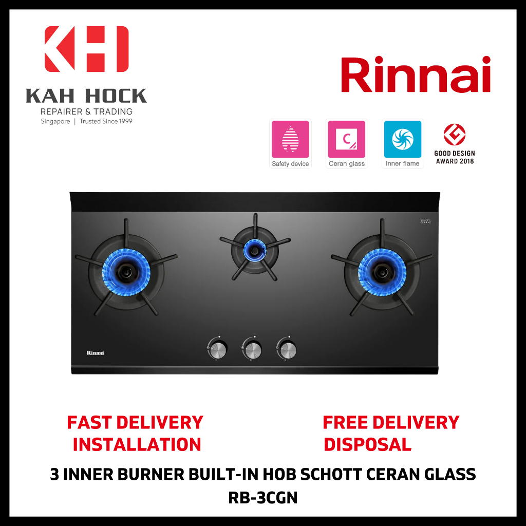 RINNAI RB-3CGN 3 INNER BURNER BUILT-IN HOB (BLACK) - 1 YEAR WARRANTY ...