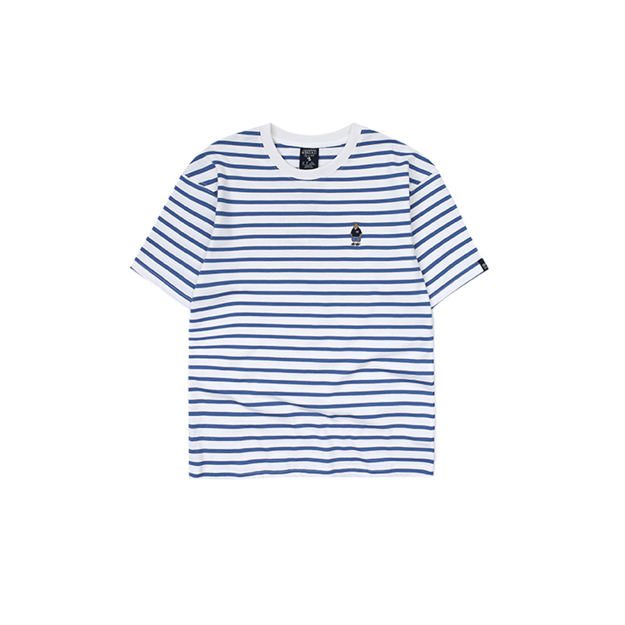【WHO.A.U】Steve embroidered bold stripe short sleeve T WHO.A.U] Steve Embroidered Stripe Short Sleeve T-shirt