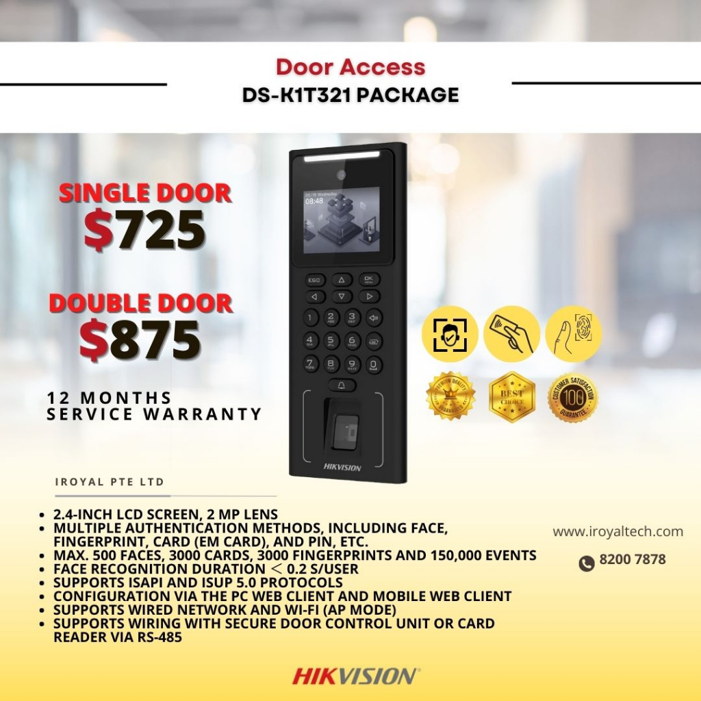 Hikvision Door Access DSK1T321 PACKAGE Single/Double Door Facial