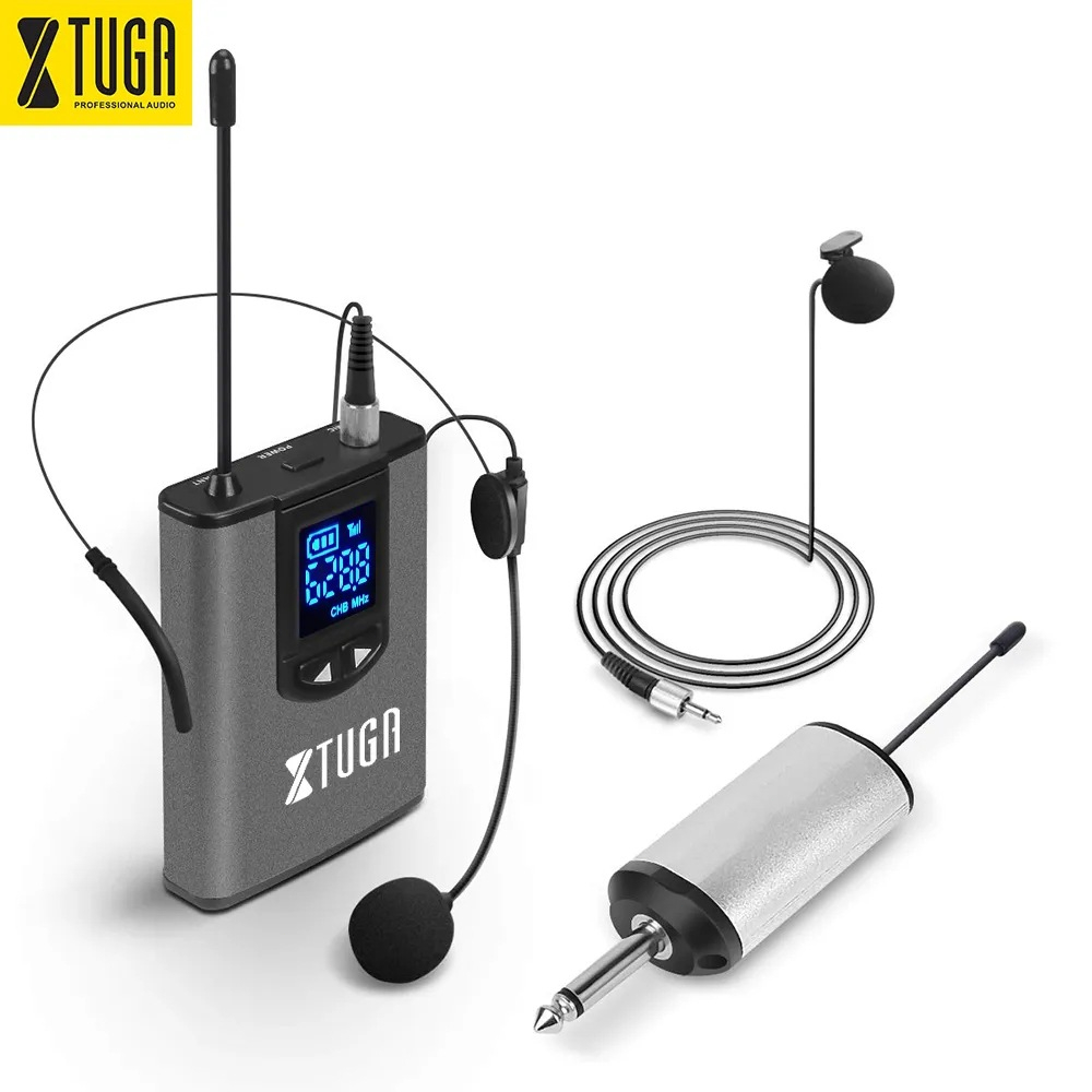 Wireless Headset Microphone/Lavalier Lapel Mic with UHF Bodypack