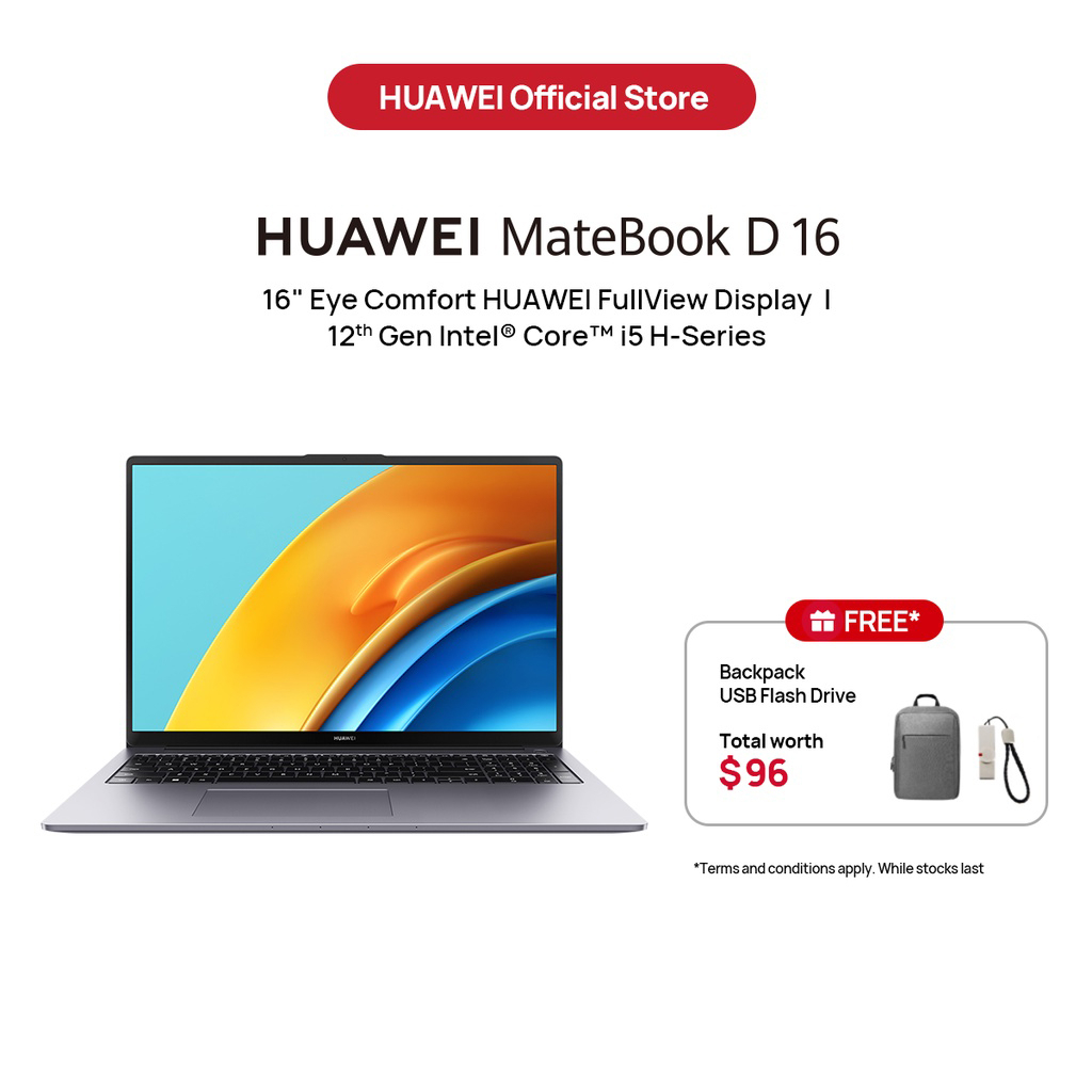 HUAWEI MateBook D16 Laptop | 16-inch Display | 12th Gen Intel Core i5 Processor | 16GB RAM+512GB SSD | Super Device