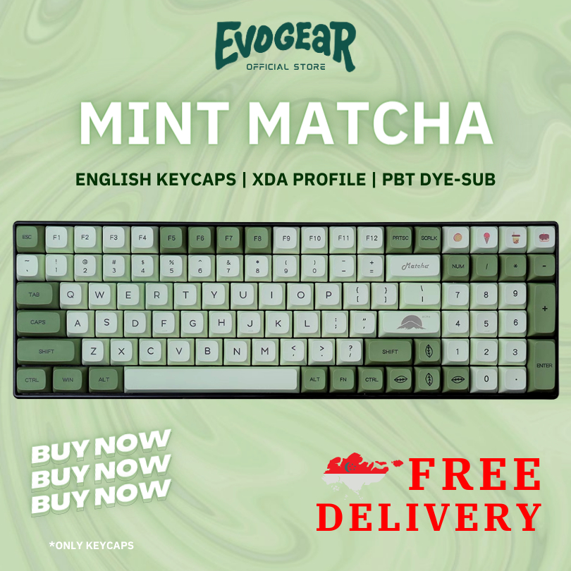 [SG READY STOCK] Mint Matcha Keycaps 137 Keys XDA Profile PBT Dye Sub English Keycaps