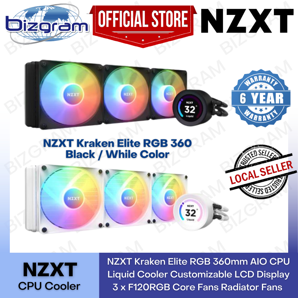 NZXT Kraken Elite RGB 360mm AIO CPU Liquid Cooler Customizable LCD ...