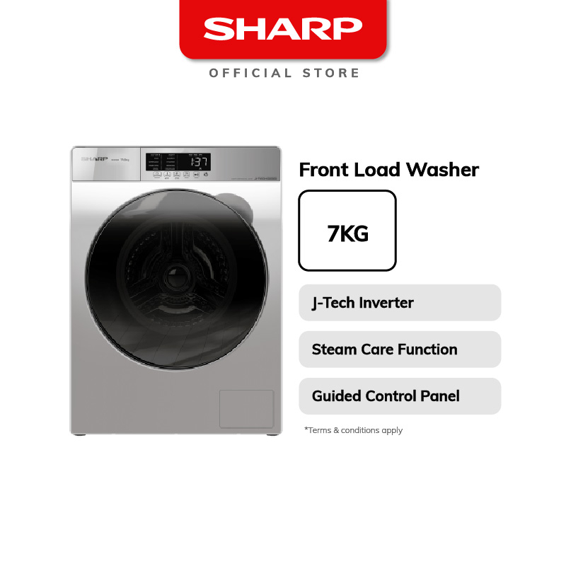 SHARP 7KG Front Load Washer l 10 Program l ES-FW70EW (4 Ticks) l 2 Year ...