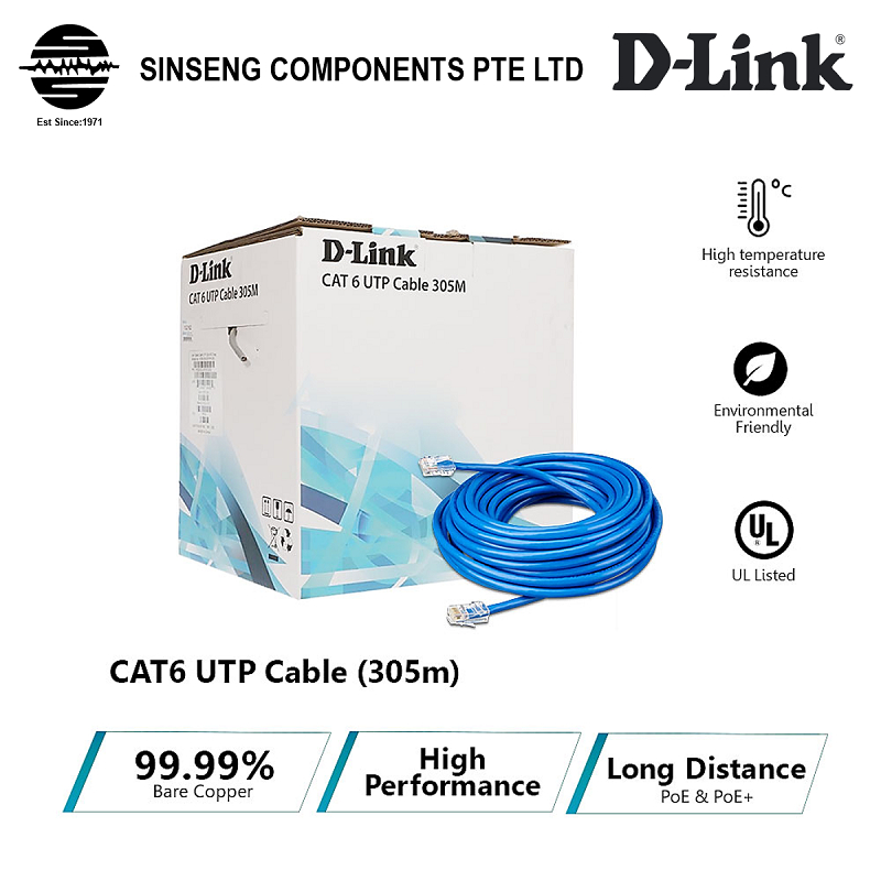 DLink CAT 6 UTP Cable Professional 24AWG Blue, 305M •NCBC6UBLUR30524 OptionalHikvision