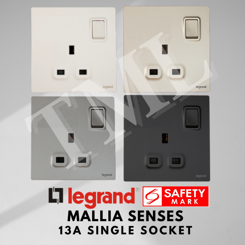Legrand Mallia Senses Single Socket 1x13A Designer Matt Black Silver ...