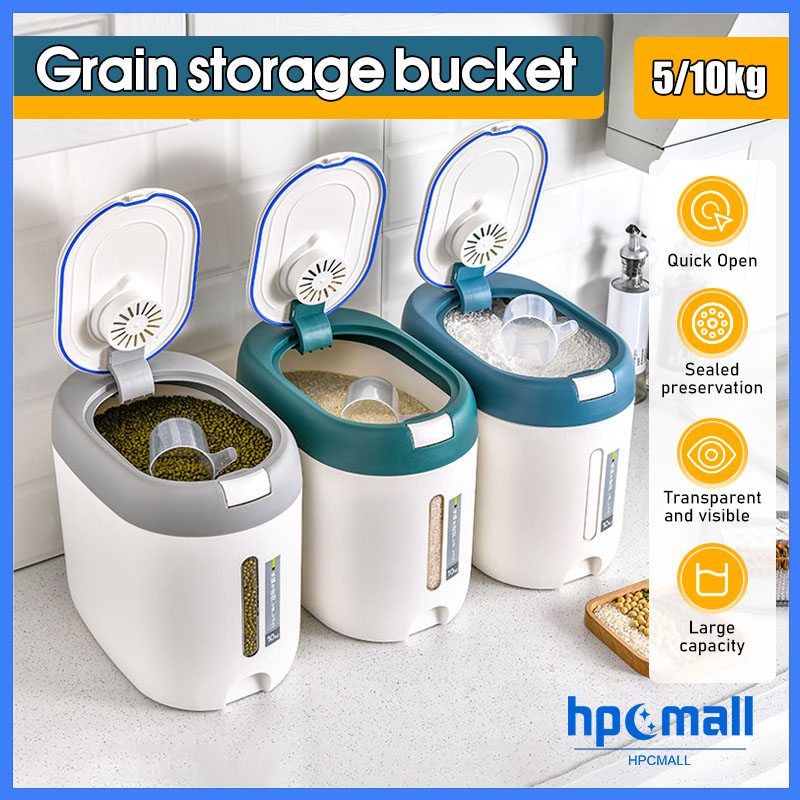 [SG Stock]5kg/10kg Kitchen Rice Container Bucket Rice Bucket Box Fully ...