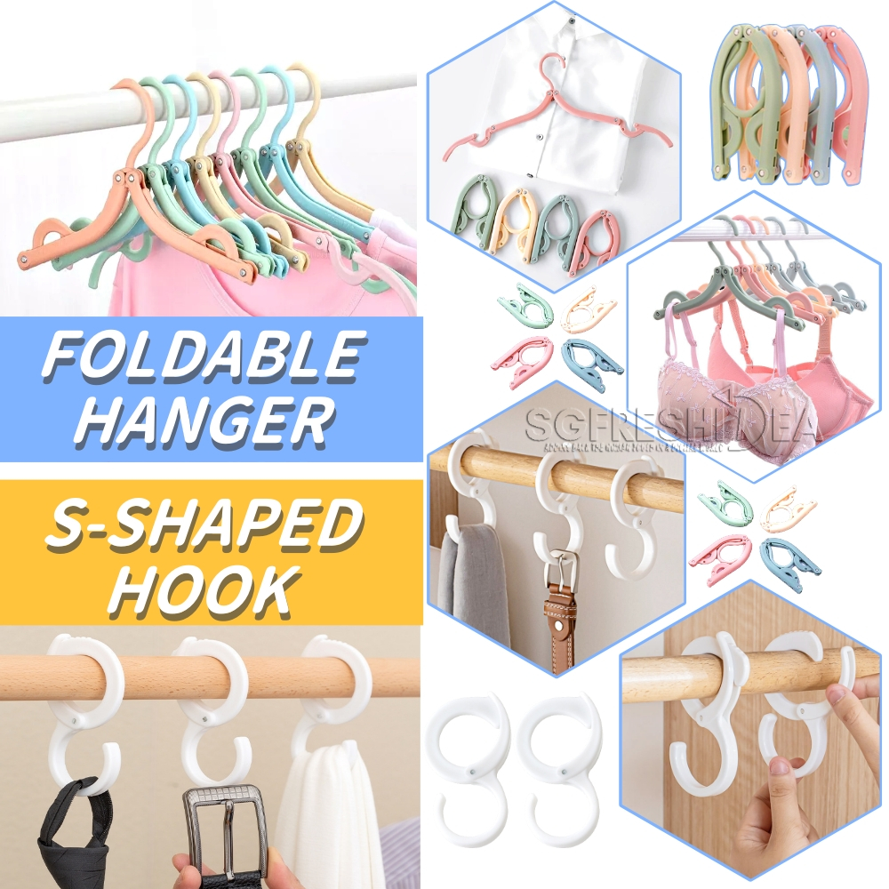 Foldable Clothes Travel Hanger - S Hook Bag Hangers Portable Rack Cloth ...