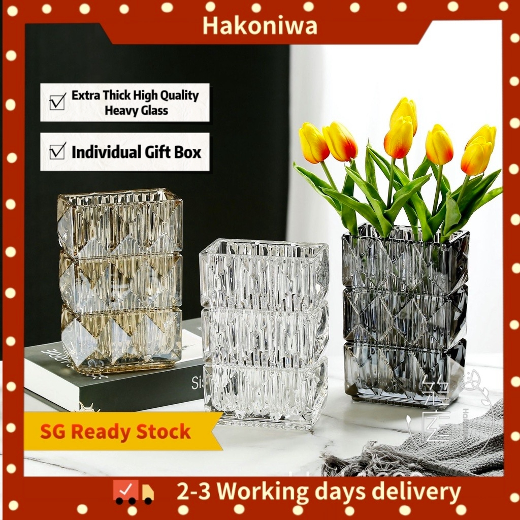 [SG Stock] Simple Modern Style Crystal Glass Vase Home Decoration