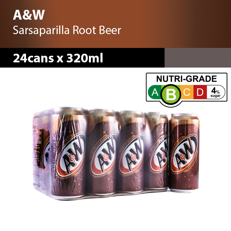 A&W Sarsaparilla Root Beer 24 cans x 320ml (Healthier Choice) Shopee