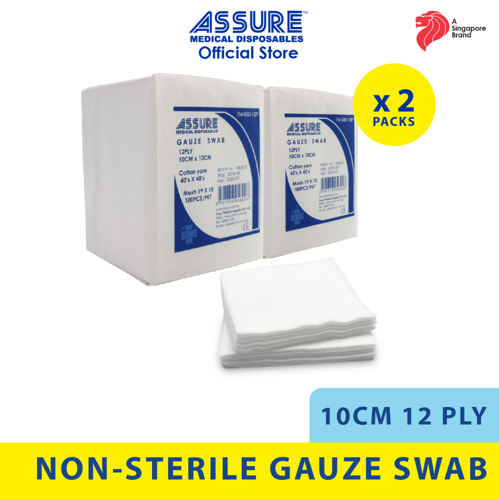 [Bundle Of 2] ASSURE Gauze Swab Non-Sterile (10cm X 10cm X 12-Ply) 100 ...