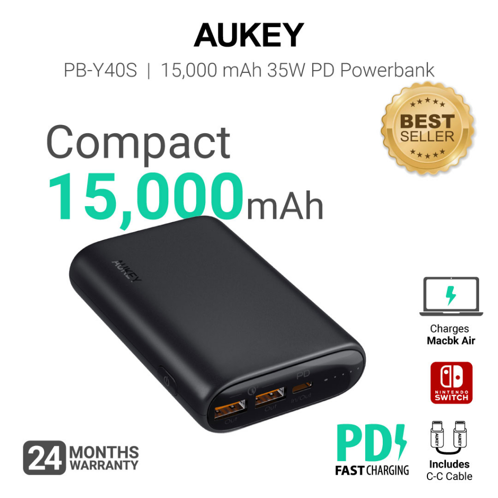 Aukey PB-Y40S Sprint Go15000mAh 3-Port Power Bank with 35W PD Super Fast  Charging USB C (24 Months Warranty)