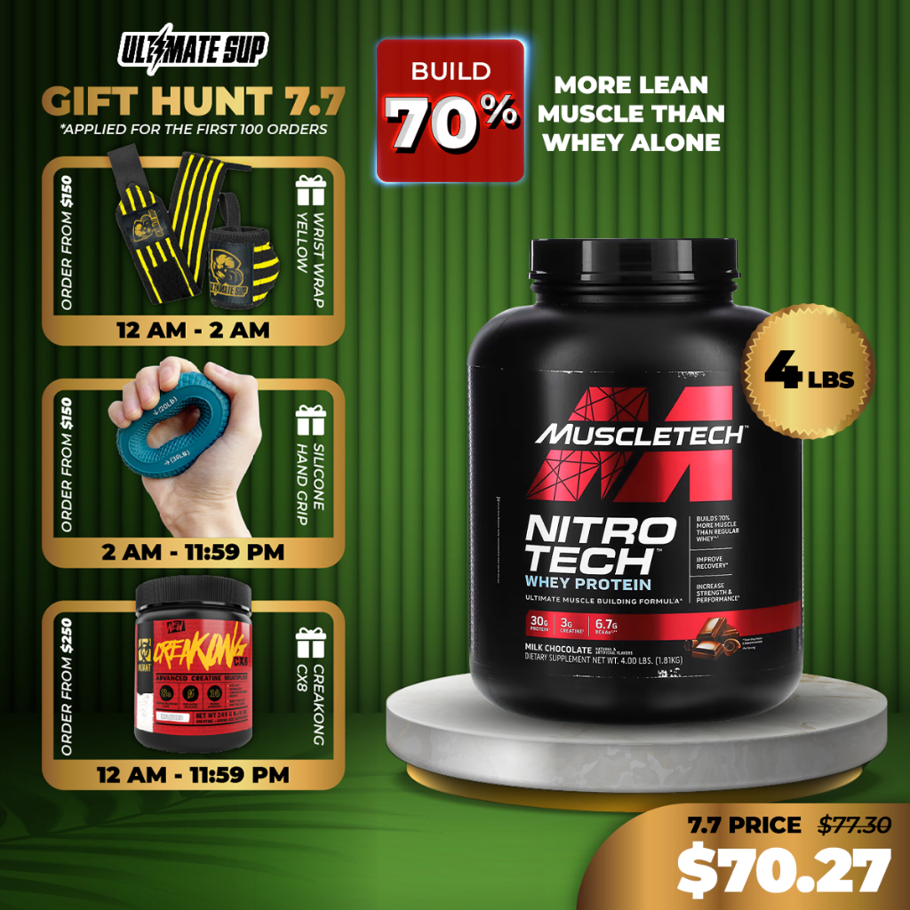Muscletech, Nitro Tech, Whey Protein Peptides & Isolate Primary Source, 2lbs/4lbs/10lbs