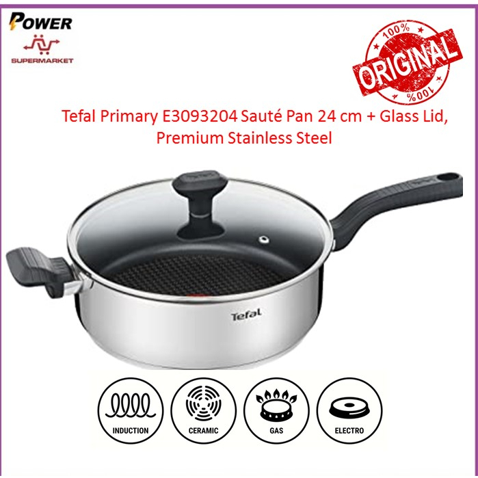 Tefal Primary E3093204 Sauté Pan 24 cm + Glass Lid, Premium Stainless
