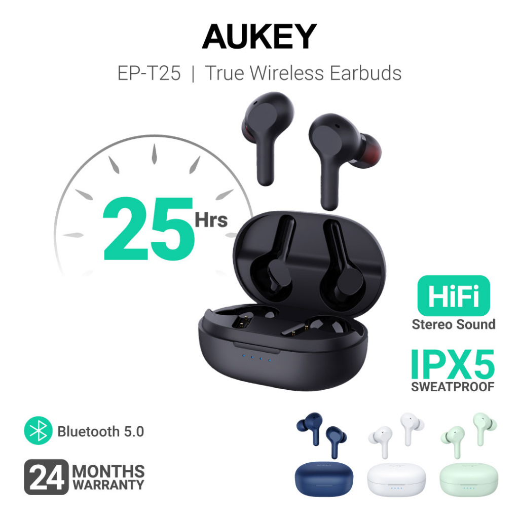 Aukey EP-T25/EP-T31 True Wireless Earbuds 20H/30H Battery Life, Water ...