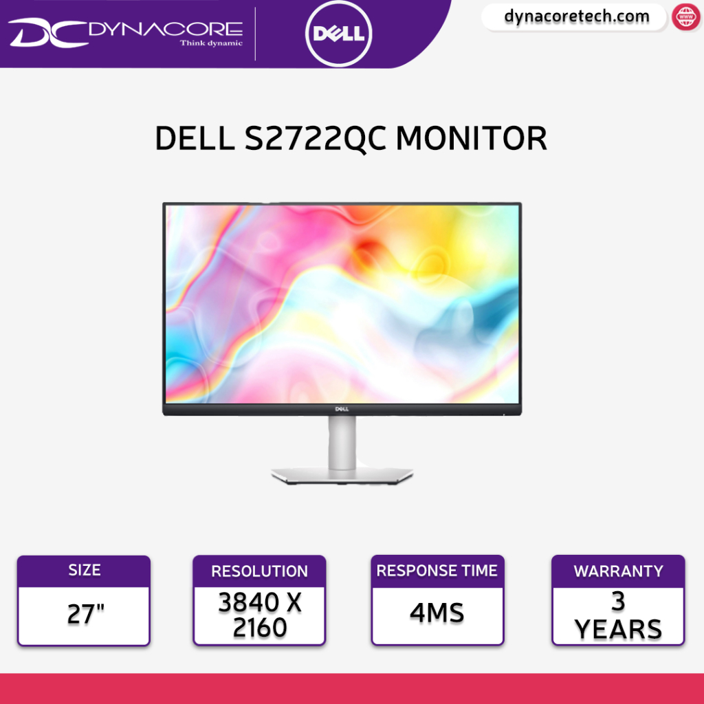 Dell S2722QC 27inch 4K USBC Monitor UHD (3840 x 2160) Display, 60Hz Refresh Rate, 8MS