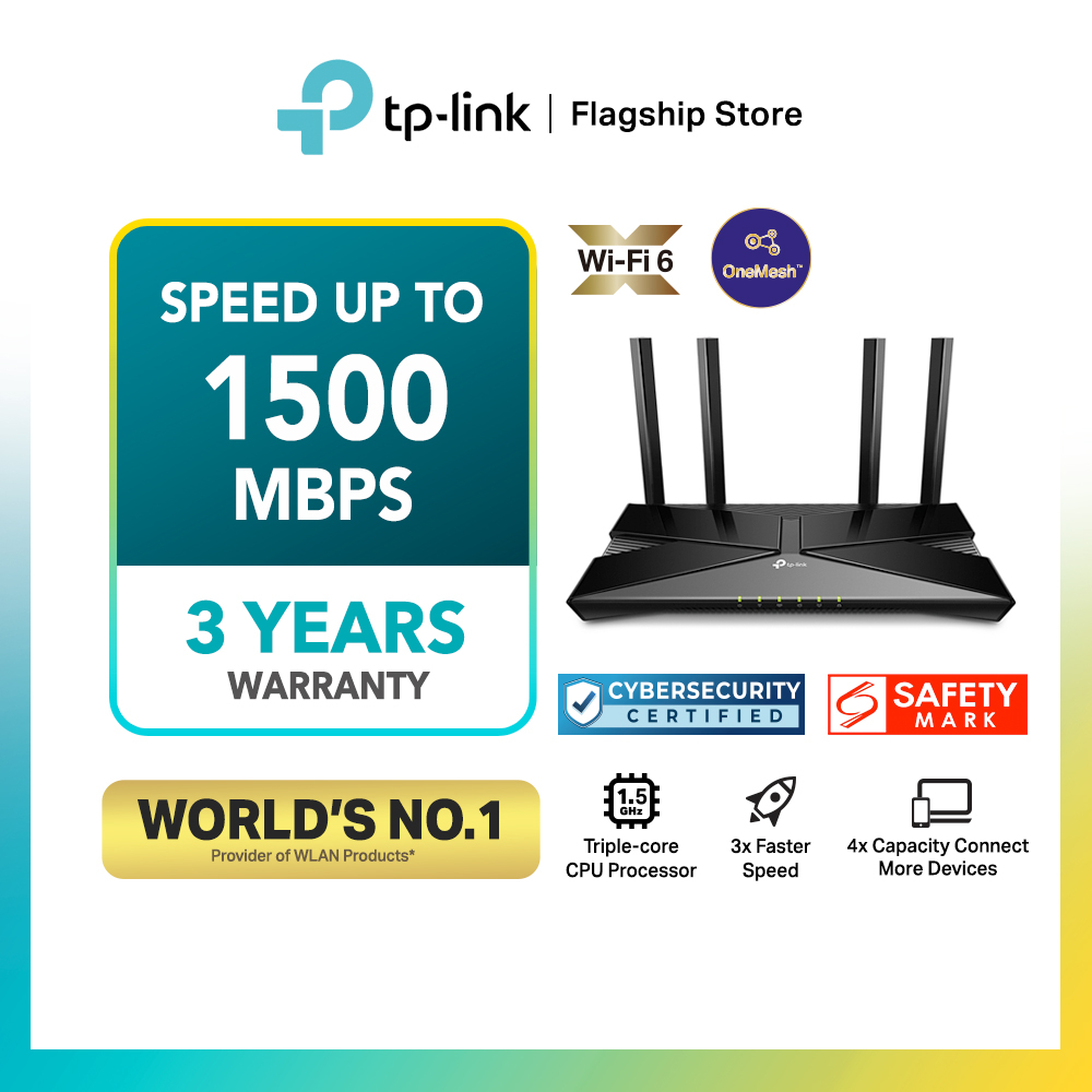 TP-Link : AX1500 WI-FI 6 ROUTER 1201MBPS AT 5GHZ+300MBPS AT 2.4G