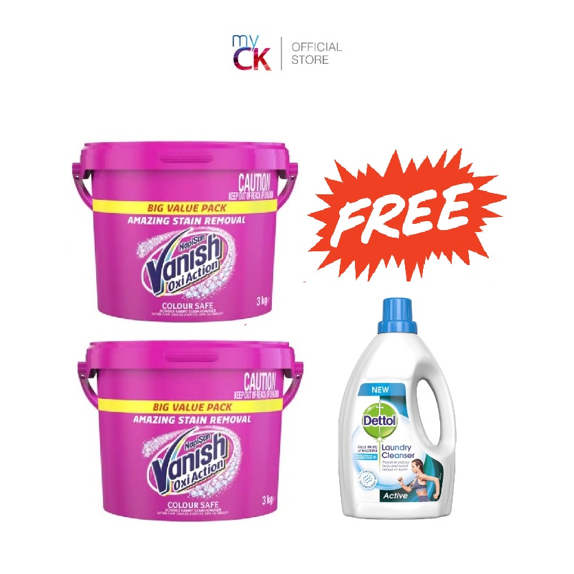 (Bundle of 2) Vanish Stain Remover Powder Oxi Action 3kg + Free Dettol