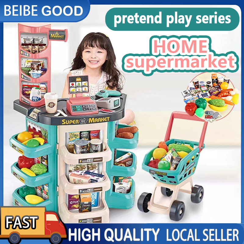 Kids Pretend Play Toys Pretend Play Supermarket Cashier Trolley Toy Set Cooking  Toy Children Gift PlaySet