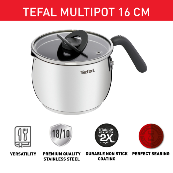 Tefal OptiSpace Stainless Steel 16cm Thermo Signal Technology Multipot with lid 2.5L G73717 Shopee Singapore