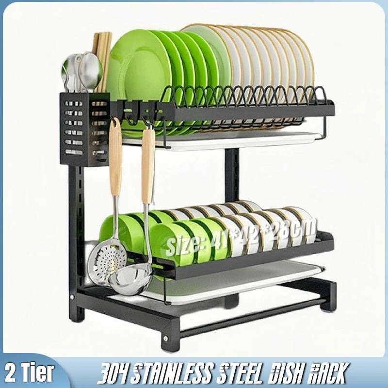 【Fast Delivery】Dish Drying Rack, 304 Stainless Steel 2 Tier Dish Rack ...