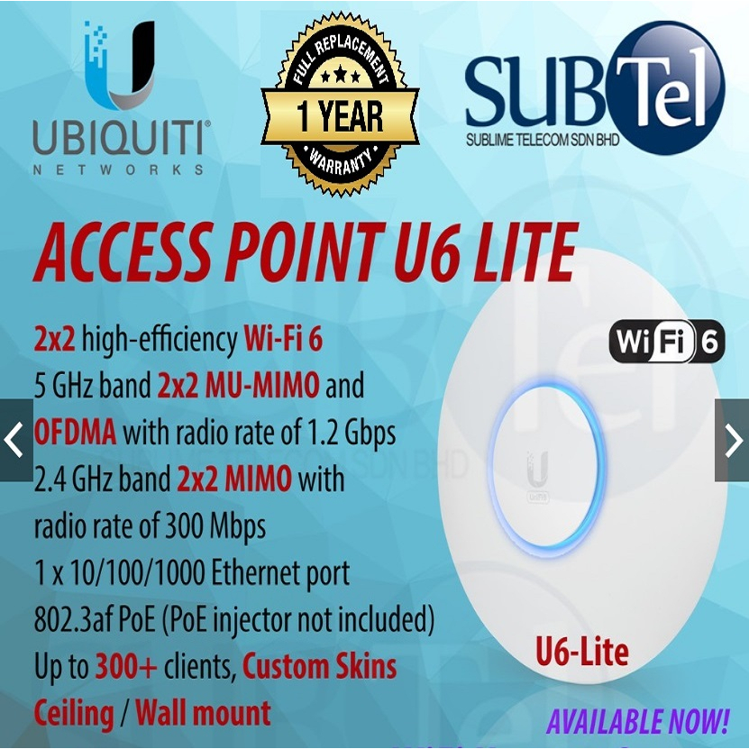 U6Lite Ubiquiti UniFi Lite AP WiFi 6 Access Point ( POE Injector NOT