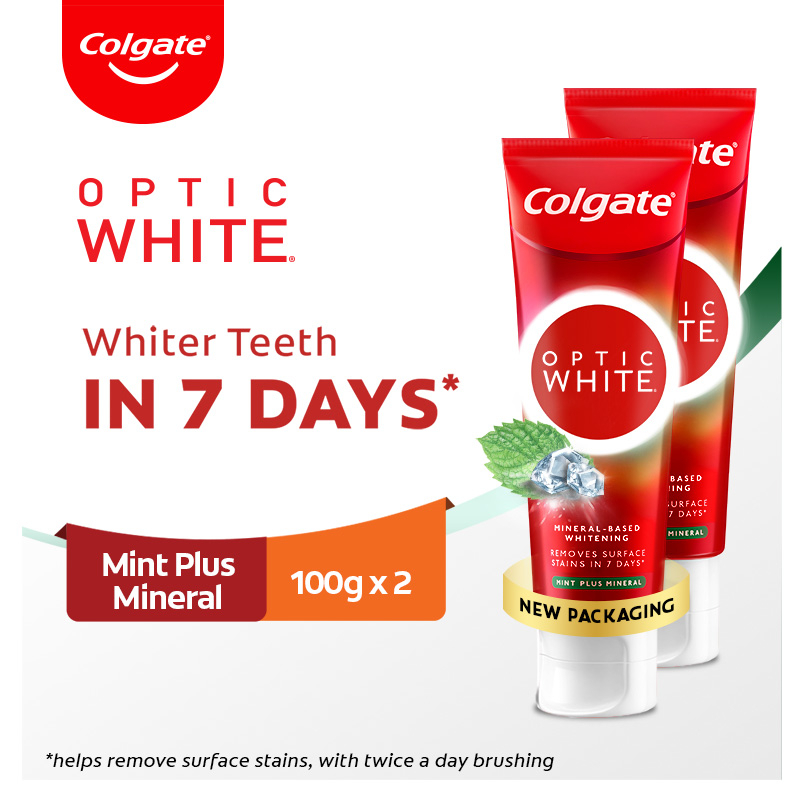 Colgate Optic White Mint Plus Mineral Whitening Toothpaste 100g x