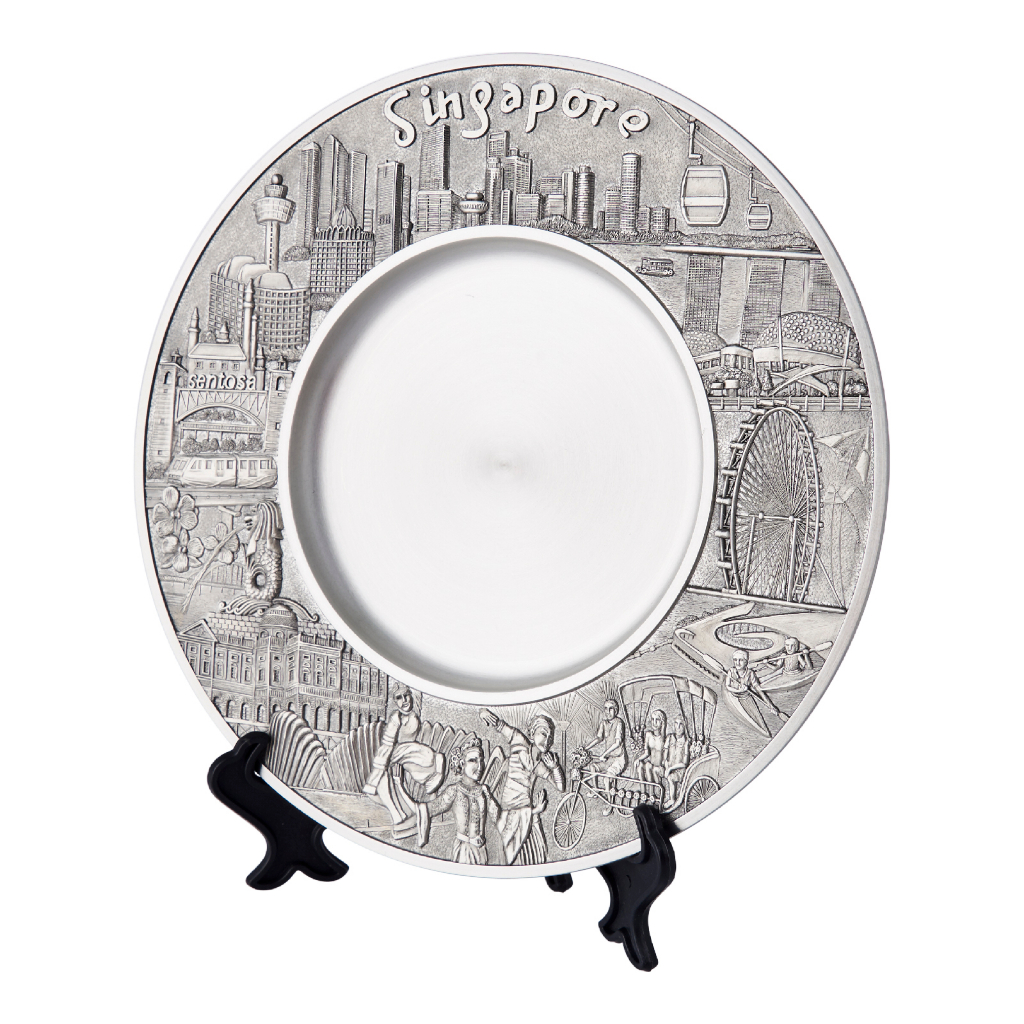 [SG Seller] Singapore Landmark Pewter Plate 20cm with engraving Company