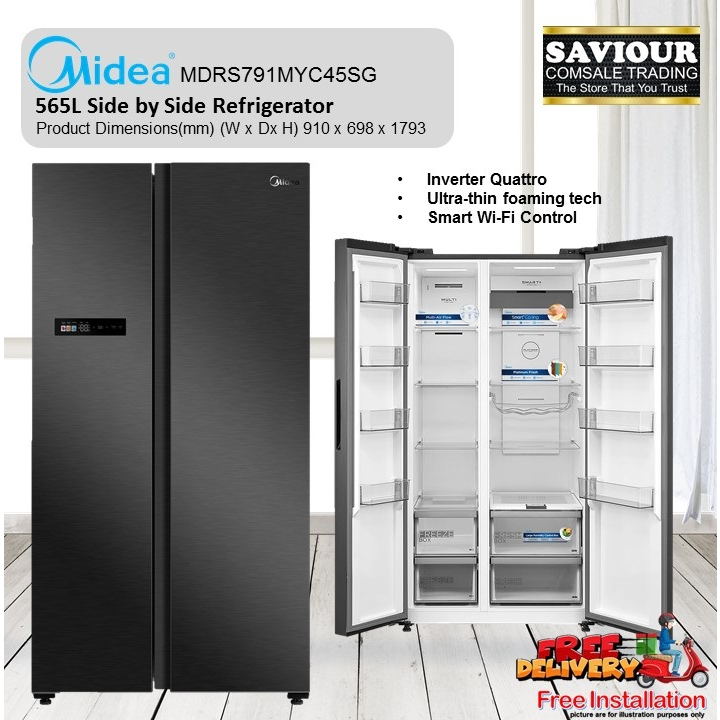 Midea MDRS791MYC45SG 565L Side by Side Refrigerator - Smart Wi-Fi ...