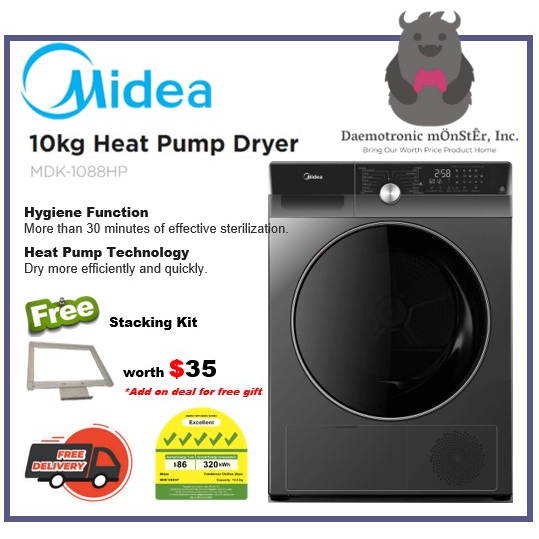 MIDEA MDK1088HP Heat Pump Dryer (10KG) FREE Stacking Kit
