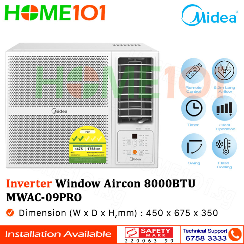 (PREORDER) Midea Inverter Window AirCon with Remote 8000btu MWAC09PRO
