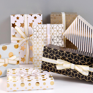 5Pcs/set Christmas Wrapping Paper Roll New Year Holiday Gift Wrapping Paper  Black Gold Wrapping Paper