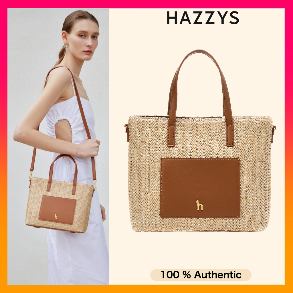 HAZZYS Saver Puppy Logo Brown Combi Ratan Tote Bag M (2023 FW) | Shopee ...