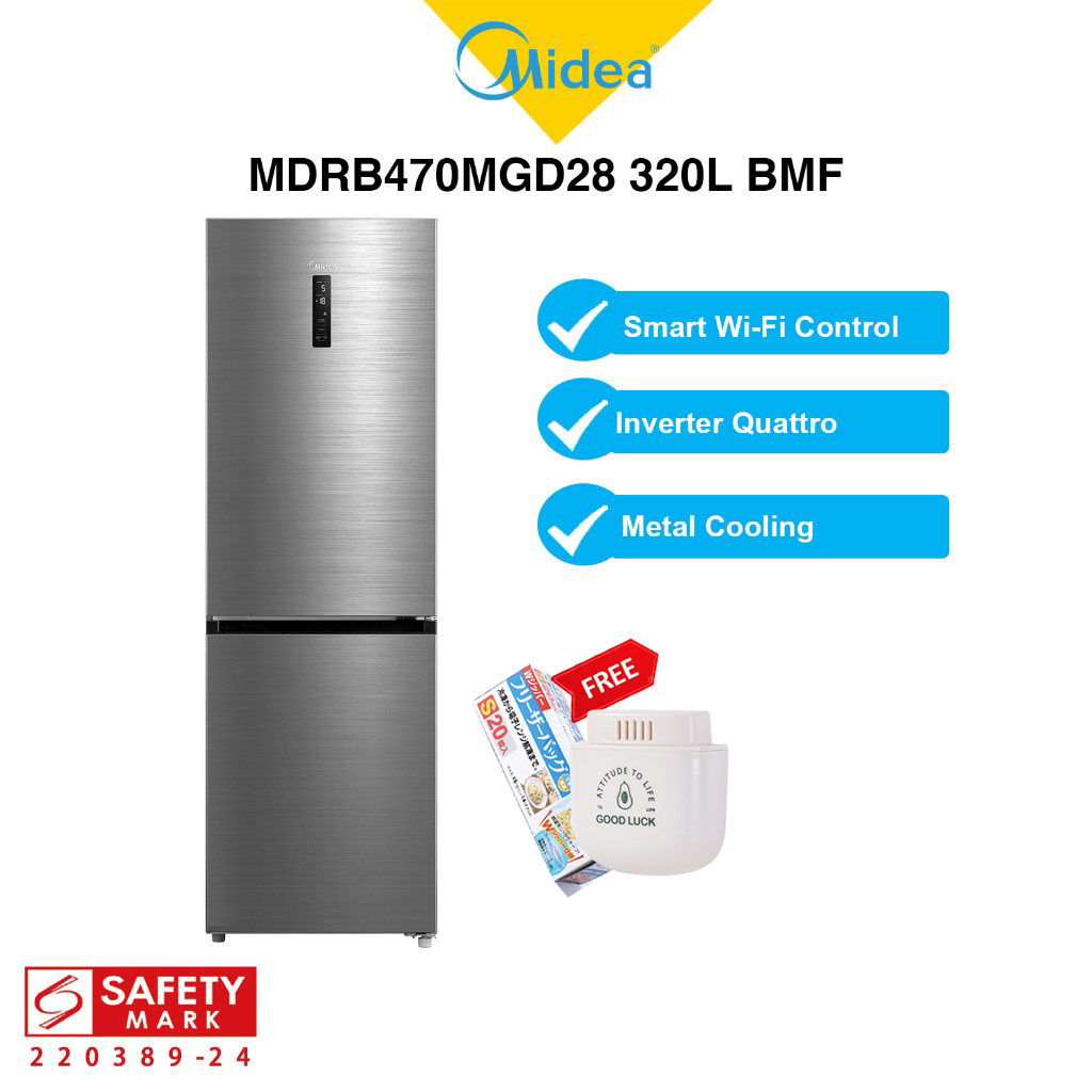 Midea MDRB470MGD28 320L Bottom Mounted Fridge Refrigerator, Smart Wi-Fi ...