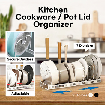 Kitchen Cookware Pot Lid Organizer Bowls 7 Dividers Rack Pan Cover ...