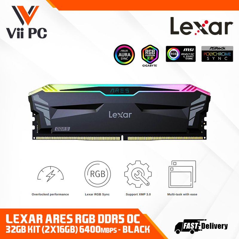 Lexar ARES RGB 32GB (2x16GB) DDR5 RAM 6000MHz CL34 Desktop Memory