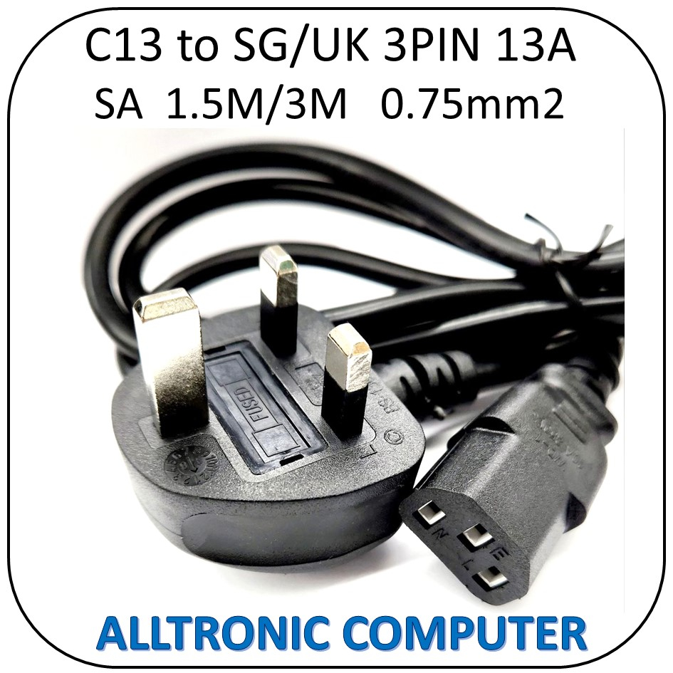 0.75MM2 SA C13 to UK (3pin) Power Cable 1.5M / 3M with Safety Mark 13A