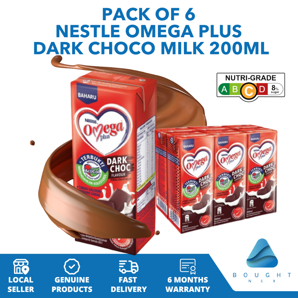 [Bundle of 6] Nestle Omega Plus UHT Dark Chocolate Flavor Milk Drink