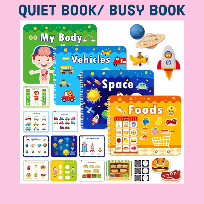 Quiet Book Busy Book 4 Series My Body/Space/Foods/Vehicles Early Learning Educational Toys for Kids Preschool Activities