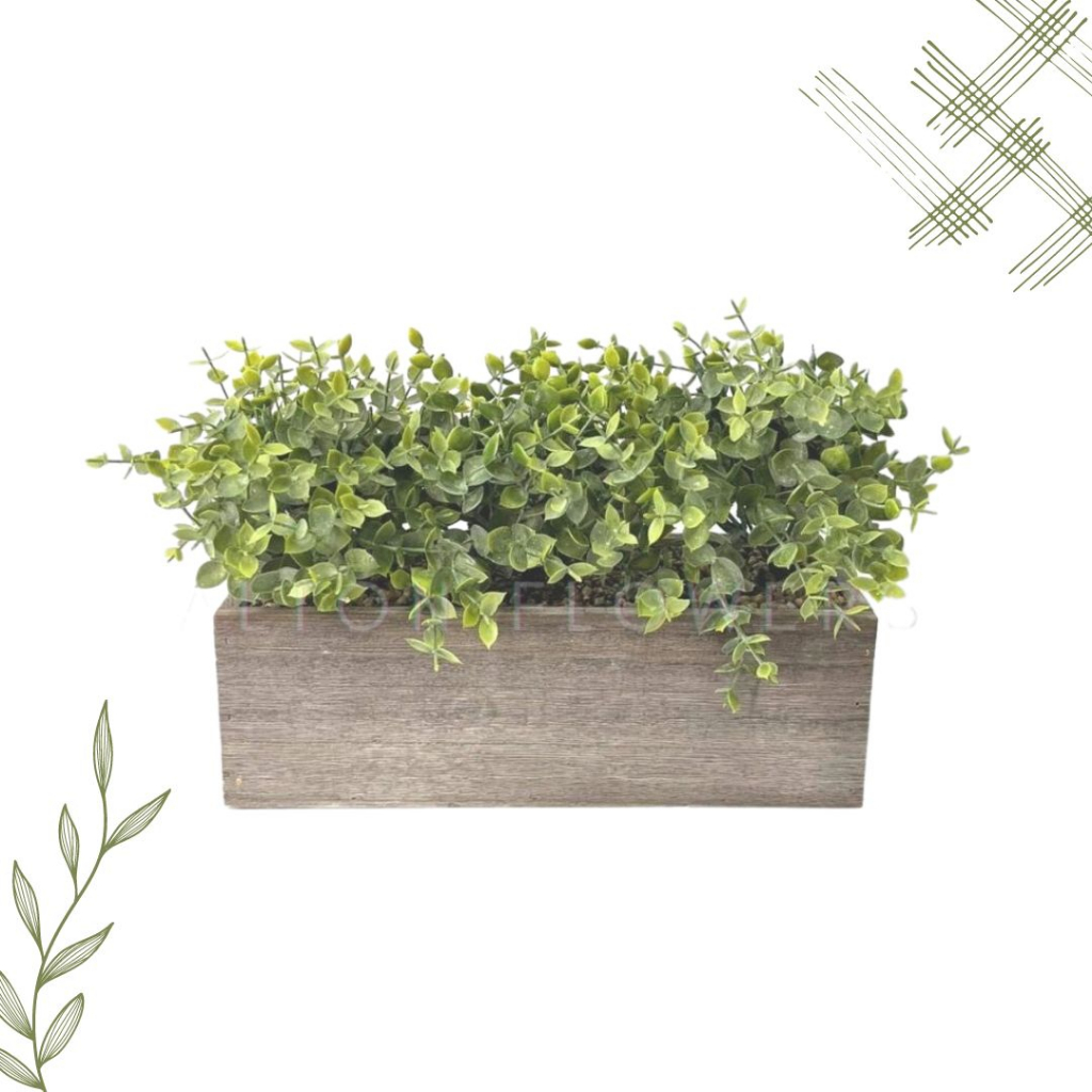 Plant Eucalyptus Bush in a wooden rectangular pot. Artificial Aplant606 ...