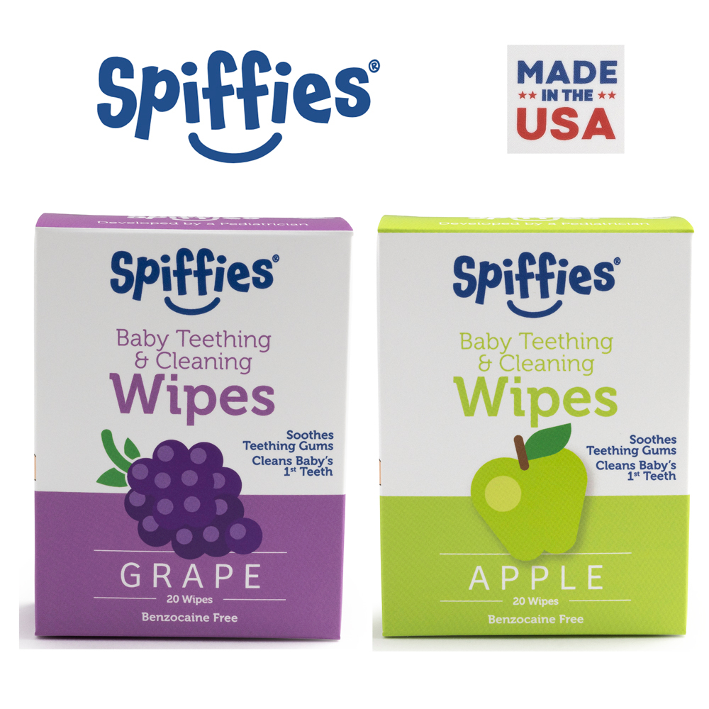 Spiffies Xylitol Baby Teething & Cleaning wipes 20s Grape and Apple