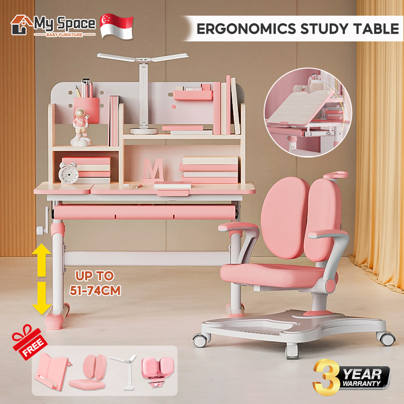 Kids Study Table Ergonomic Desk and Chair Set, Height Adjustable Study