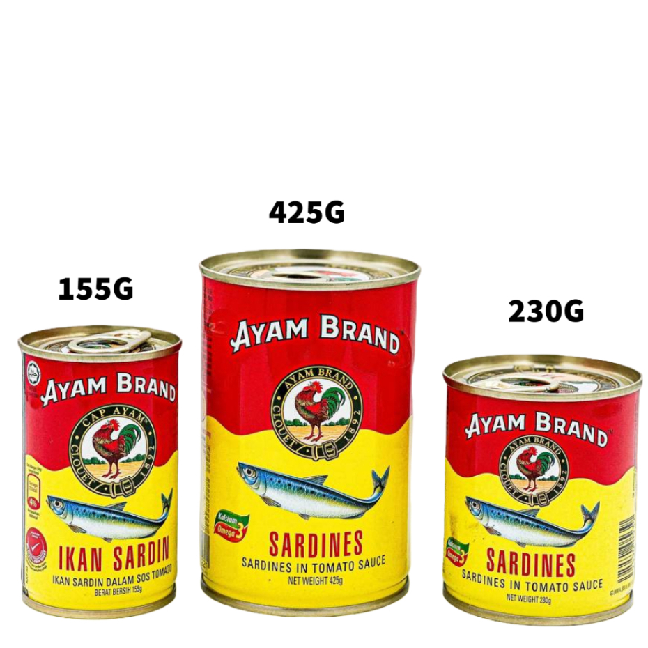 Ayam Brand Sardines in Tomato Sauce 3 DIFFERENT SIZES (HALAL) Shopee