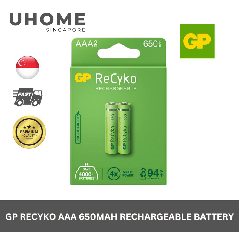 GP ReCyko 2 x AAA 650mAh Rechargeable Battery Shopee Singapore