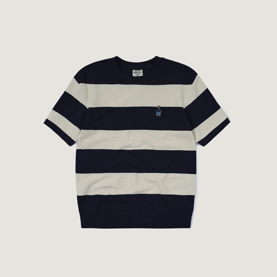【WHO.A.U】Steve embroidered bold stripe short sleeve T WHO.A.U] Steve Embroidery Bold Stripe Short Sleeve T-shirt