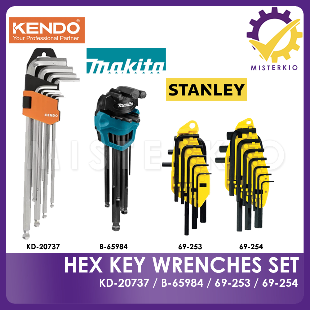 Makita B-65894 Stanley 69-253 69-254, KENDO 20737 Hex Key Wrench Allen Alan Key, Standard and Long