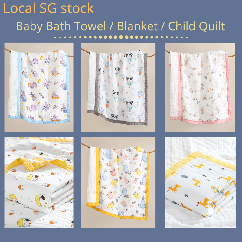 【SG Stock】Baby Bath Towel 6 Layers Cotton Gauze Newborn Baby Blanket